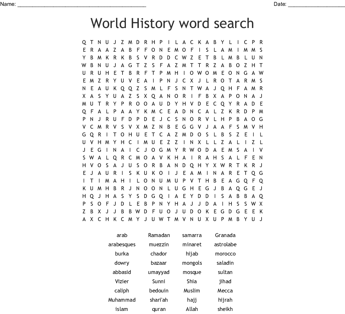 History Word Search Printable
