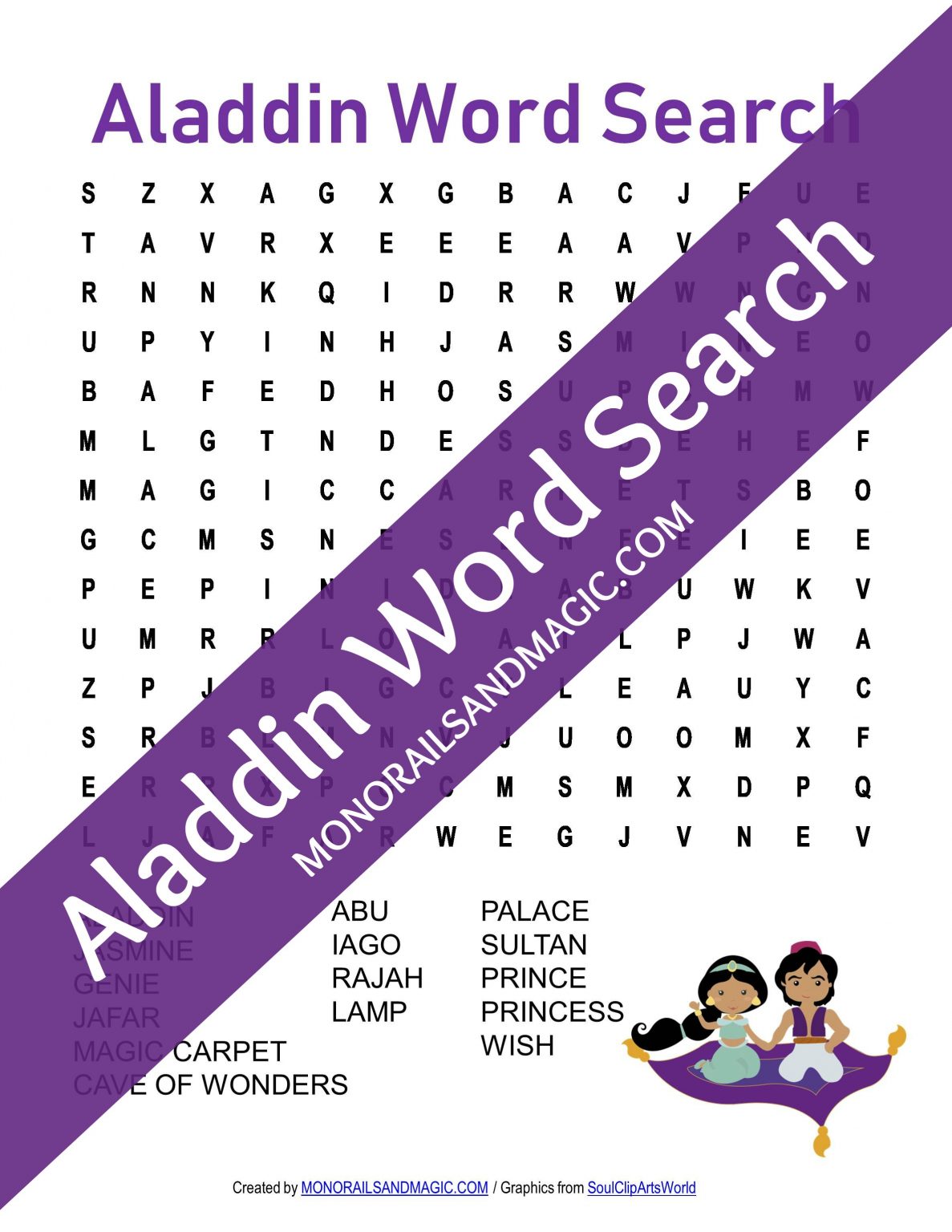 Aladdin Word Search Free Printable Monorails And Magic Word Search