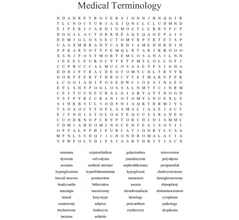 Chapter Medical Terminology Word Search Wordmint Word Search
