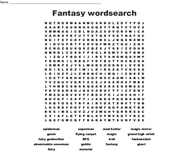 Fantasy Wordsearch Wordmint Word Search Printable