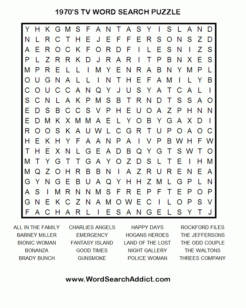 1970's Tv Printable Word Search Puzzle | Word Search Puzzles