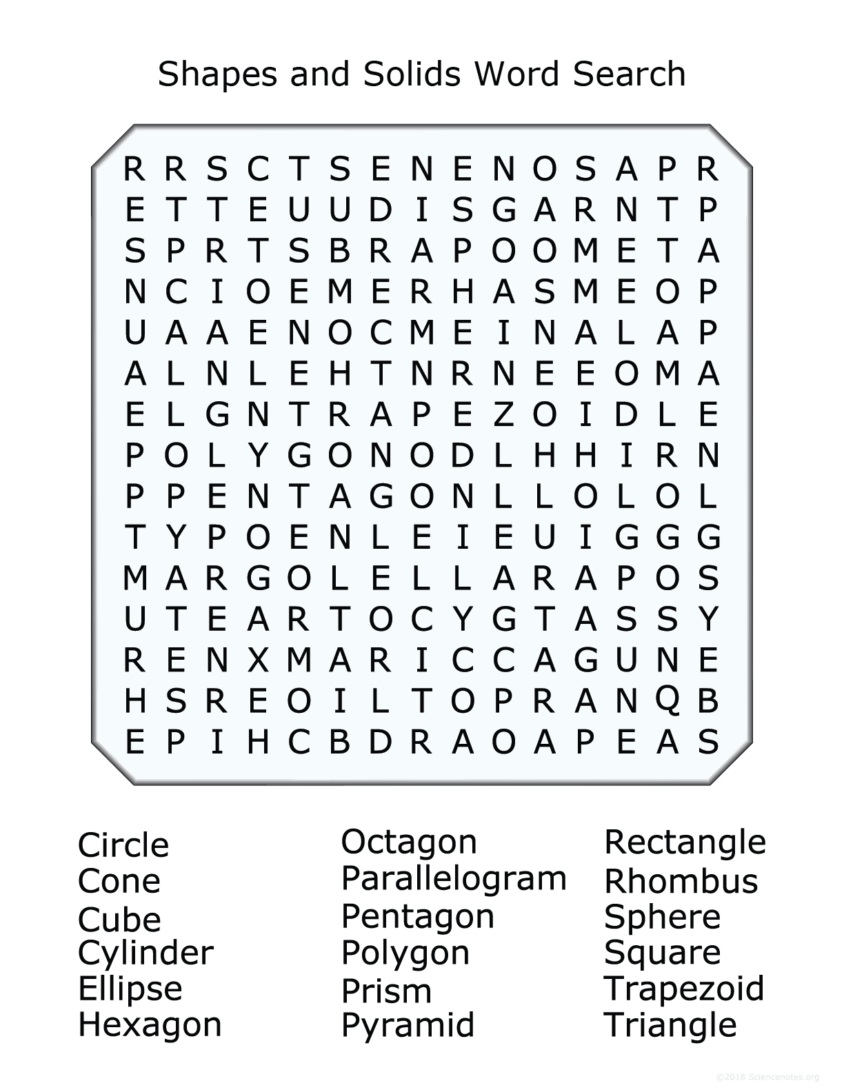 2D And 3D Shapes Word Search Puzzle