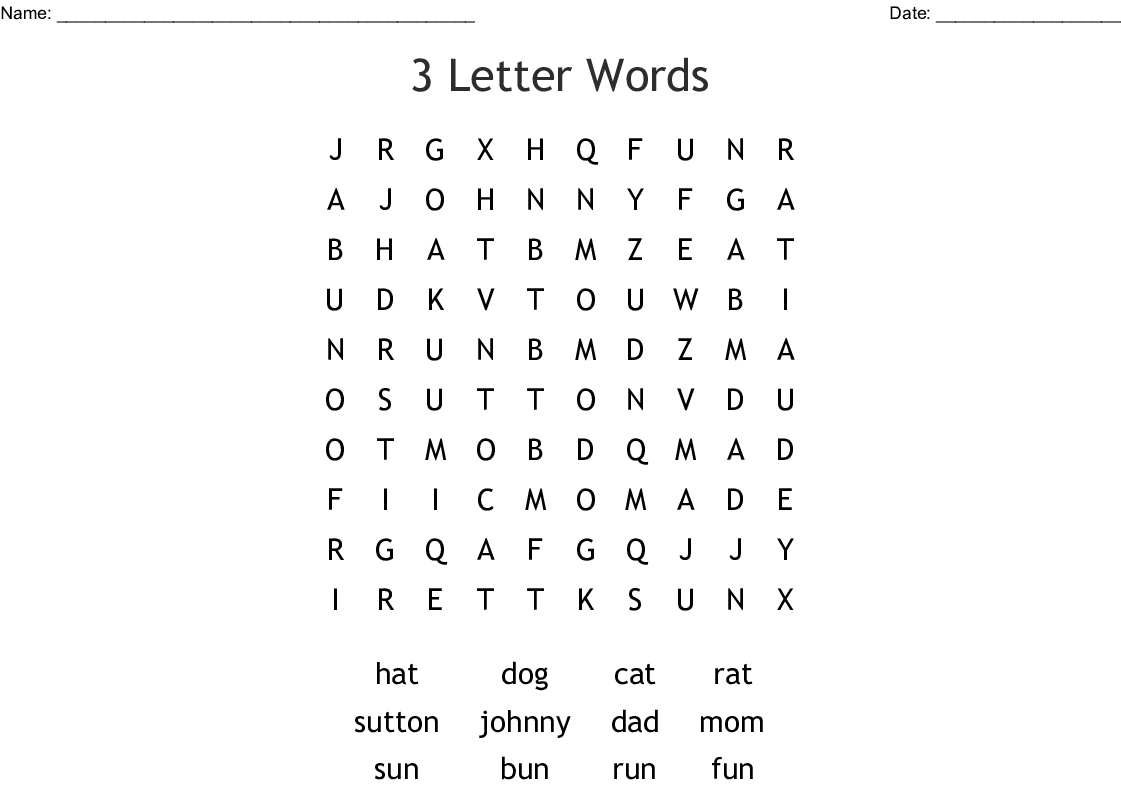 3 Letter Words Word Search - Wordmint