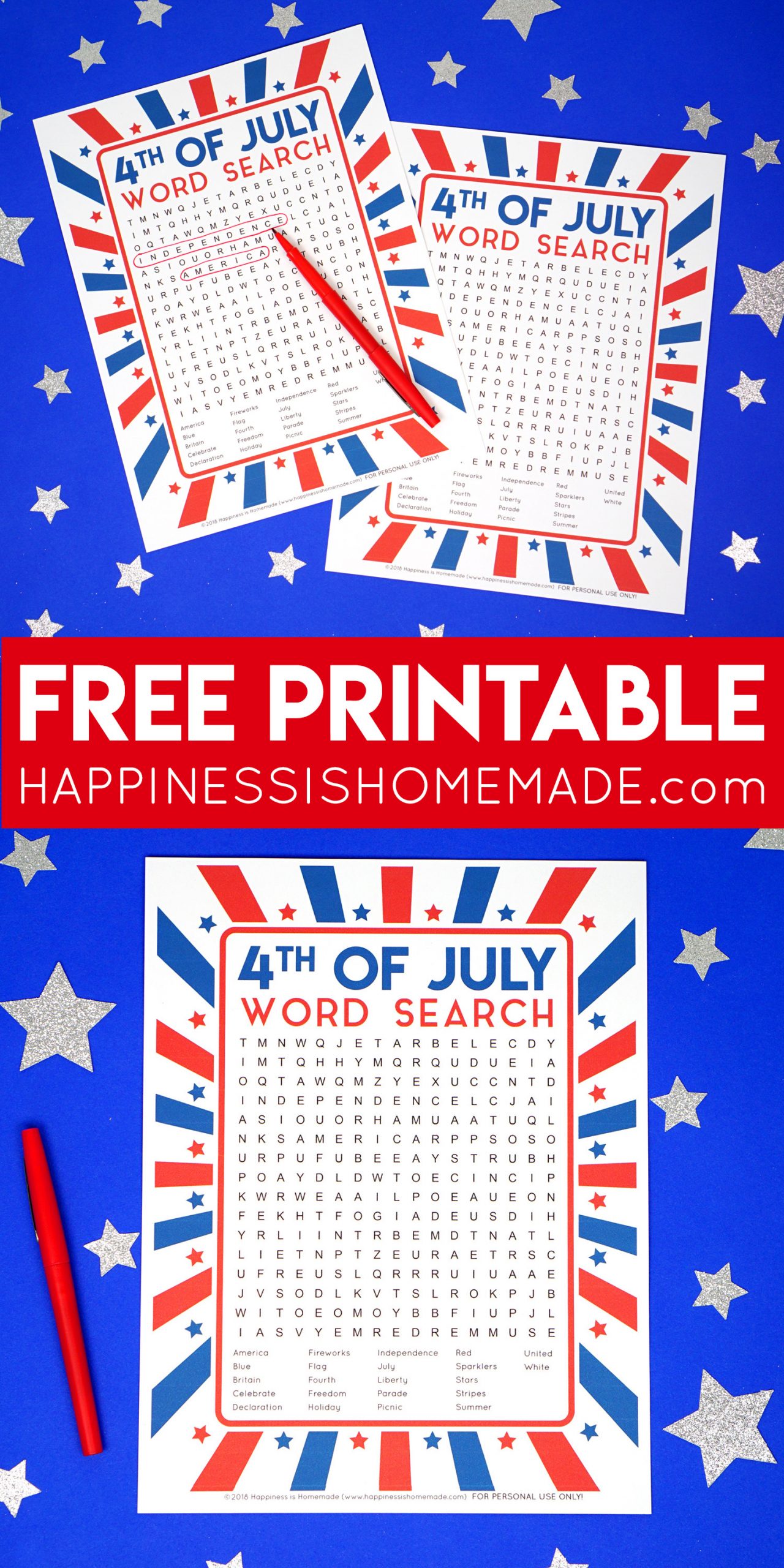 4Th Of July Word Search Printable - Happiness Is Homemade
