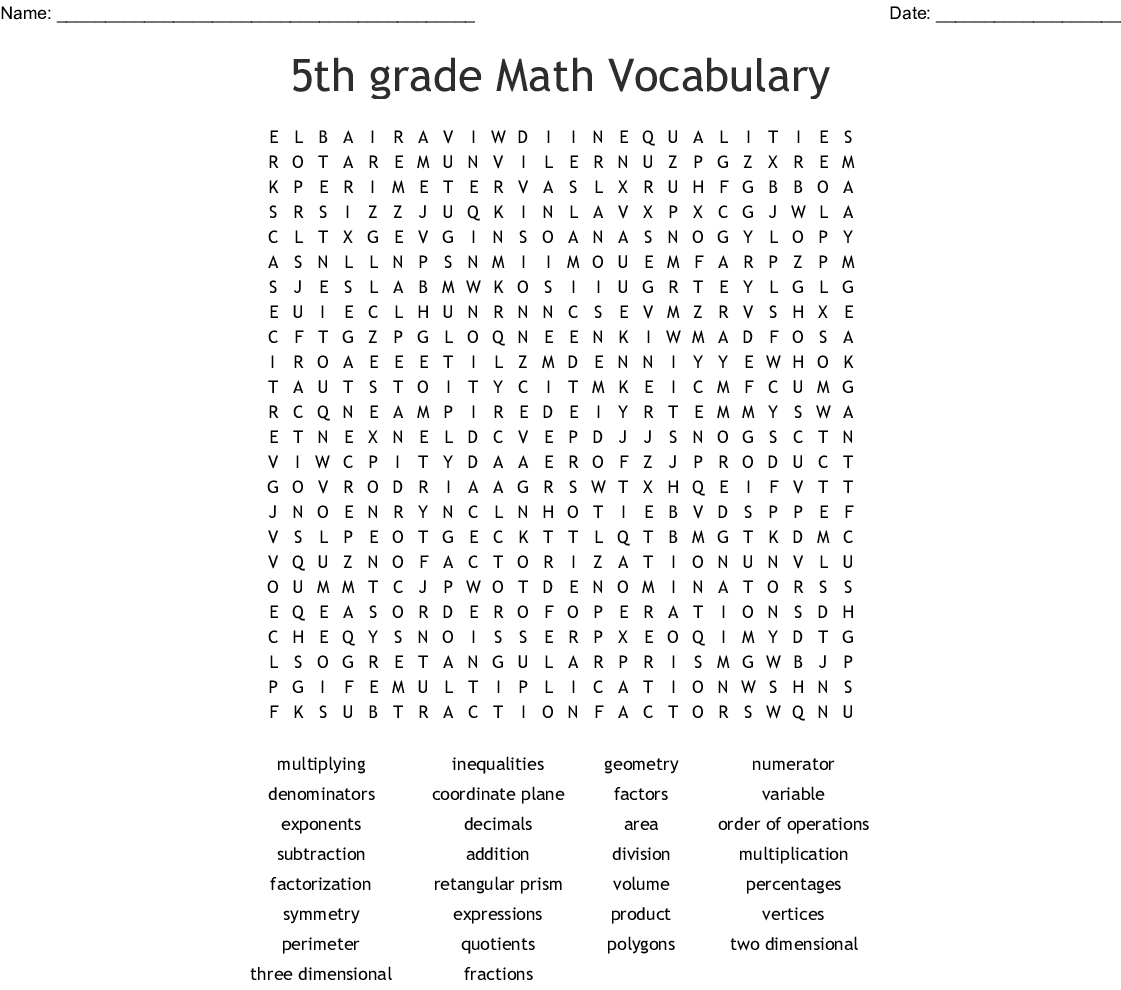 5Th Grade Math Word Search - Wordmint