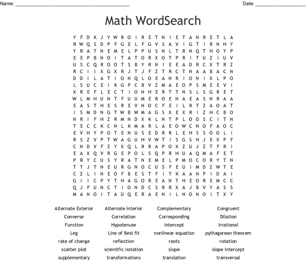 Math Word Search Printable