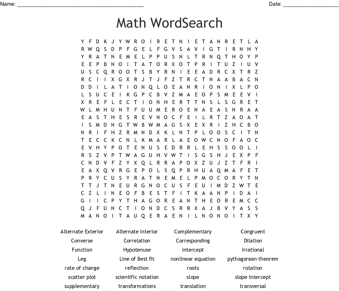 8Th Grade Math Word Search - Wordmint