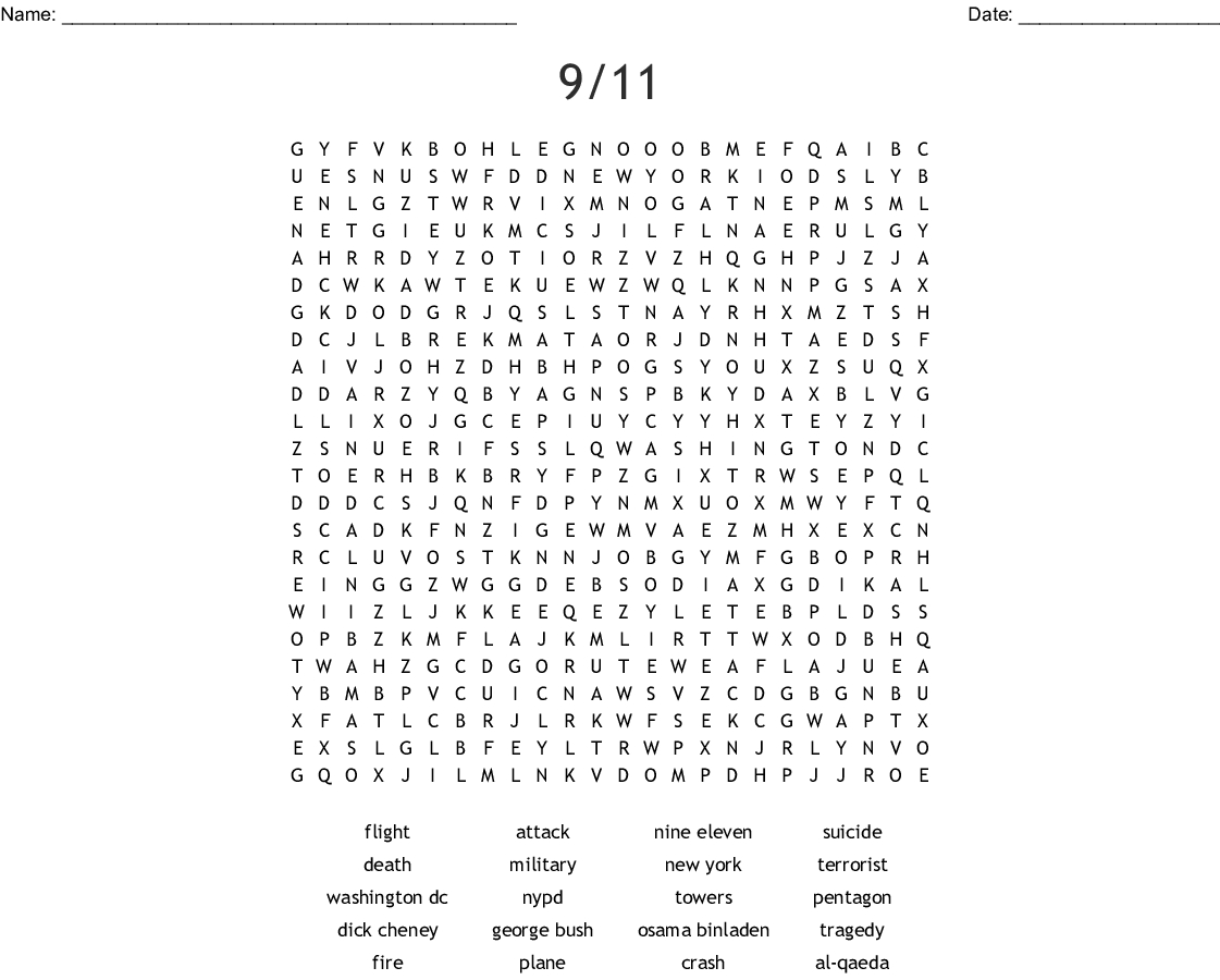 9/11 Word Search - Wordmint