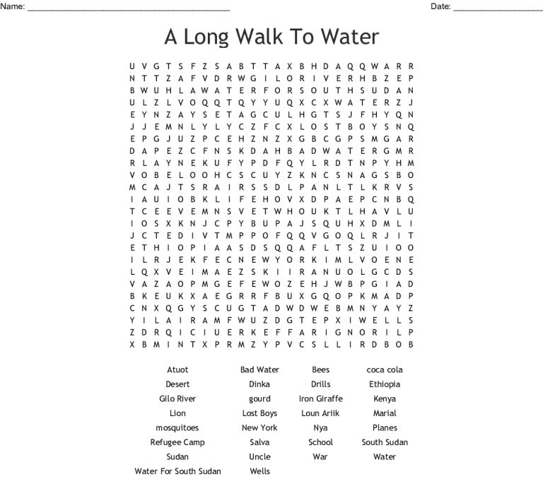 A Long Walk To Water Word Search Wordmint