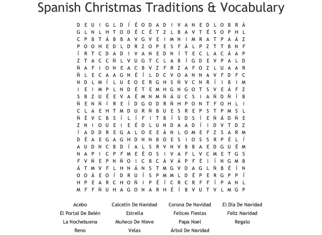 A Spanish Christmas Crossword - Wordmint | Word Search Printable