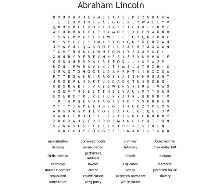 Abraham Lincoln Word Search Printable