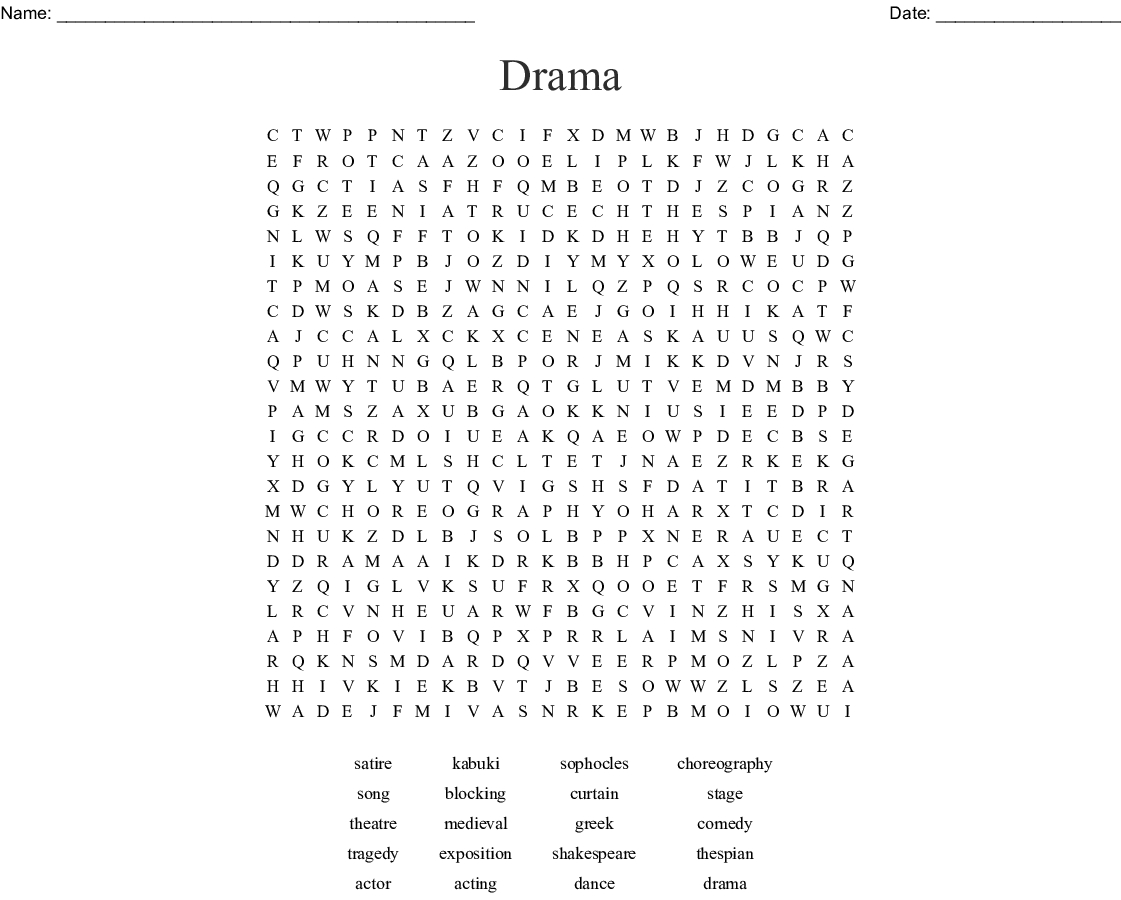 Acting &amp;amp; Theater Crosswords, Word Searches, Bingo Cards
