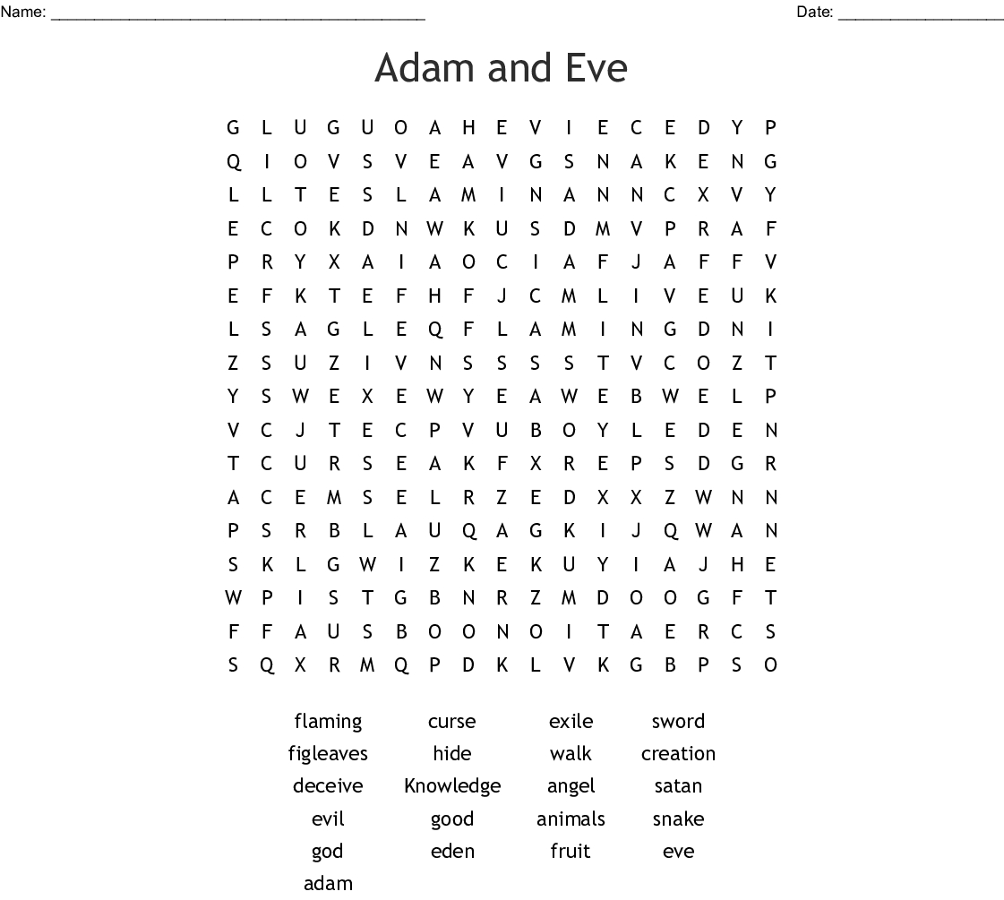 Adam And Eve Word Search - Wordmint