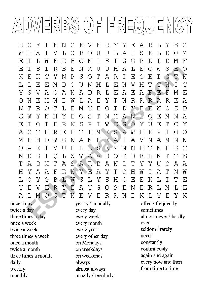 Adverbs Of Frequency Wordsearch - Esl Worksheetmarelyn