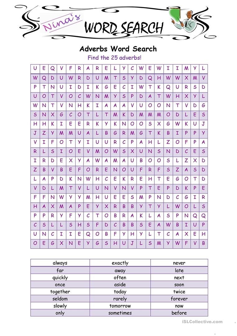 Adverbs Word Search - English Esl Worksheets For Distance