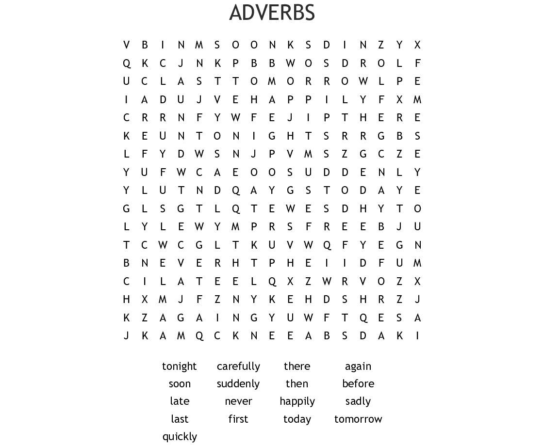 Adverbs Word Search - Wordmint