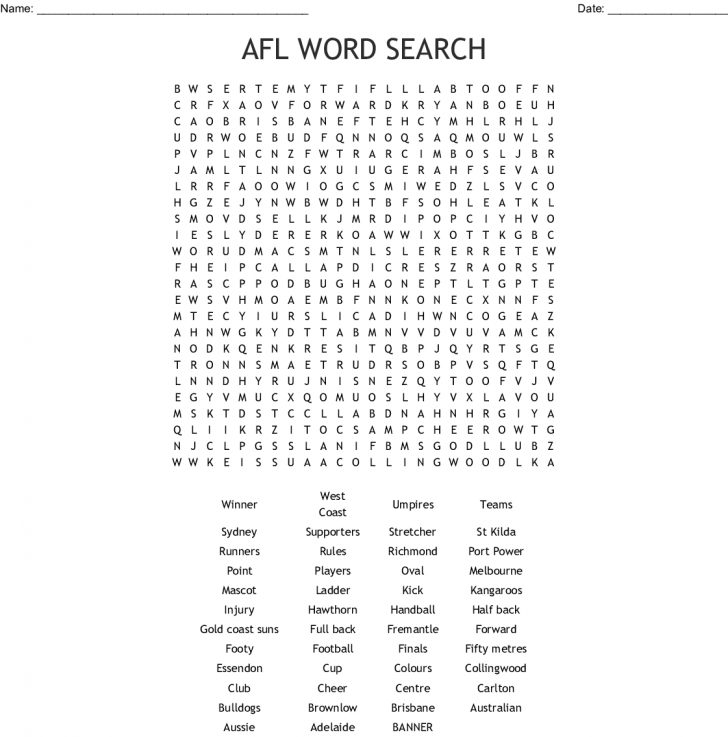 Afl Word Search Pdf