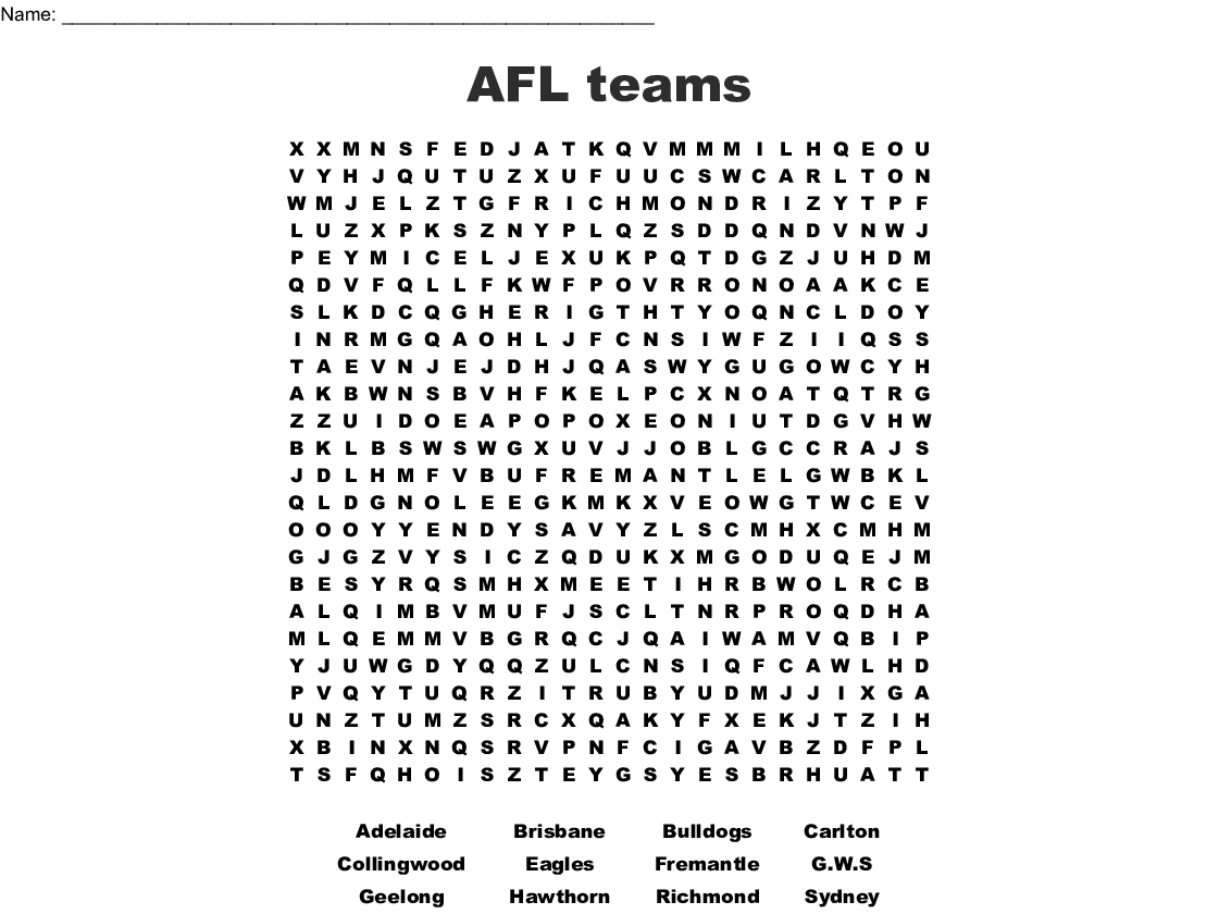 Afl Word Search - Wordmint