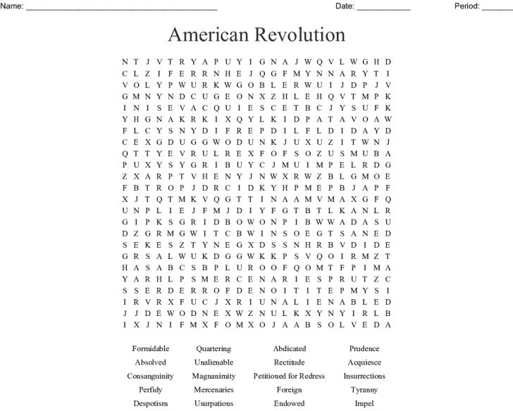 Revolutionary War Word Search Printable