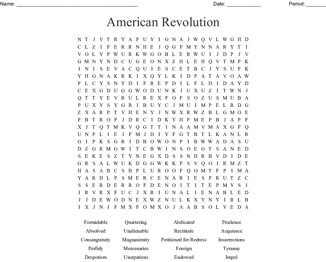 American Revolution Word Search - Wordmint