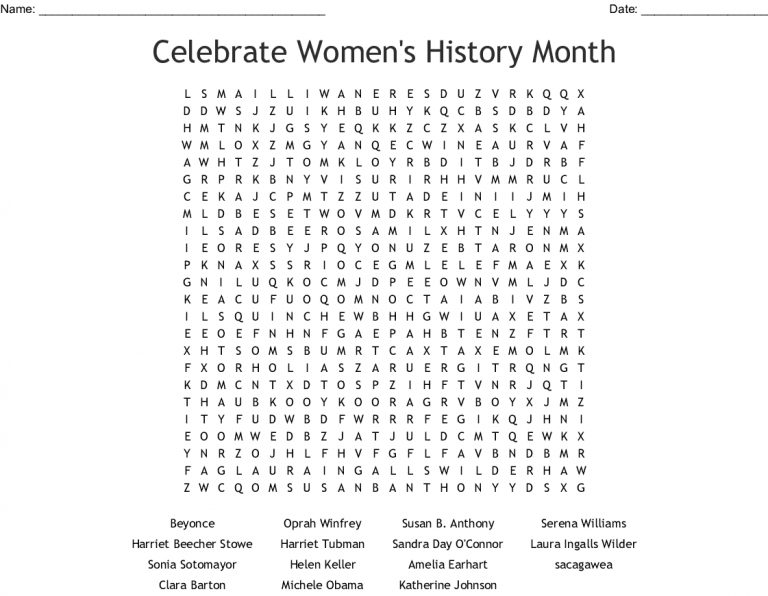 American Women S History Month Word Search