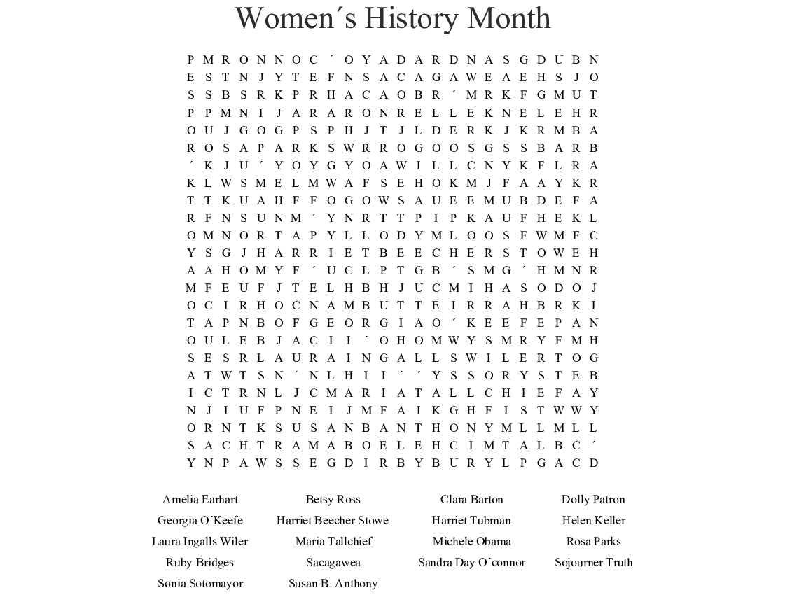 womens history word search printable word search printable