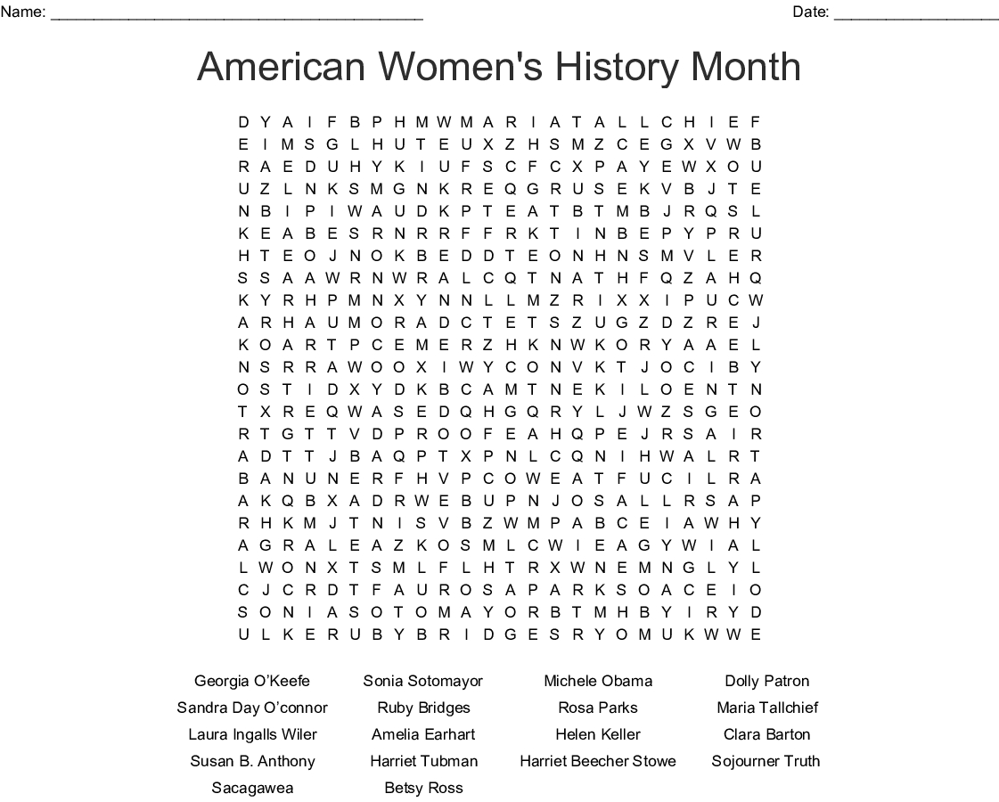 American Women #39 s History Month Word Search Wordmint Word Search