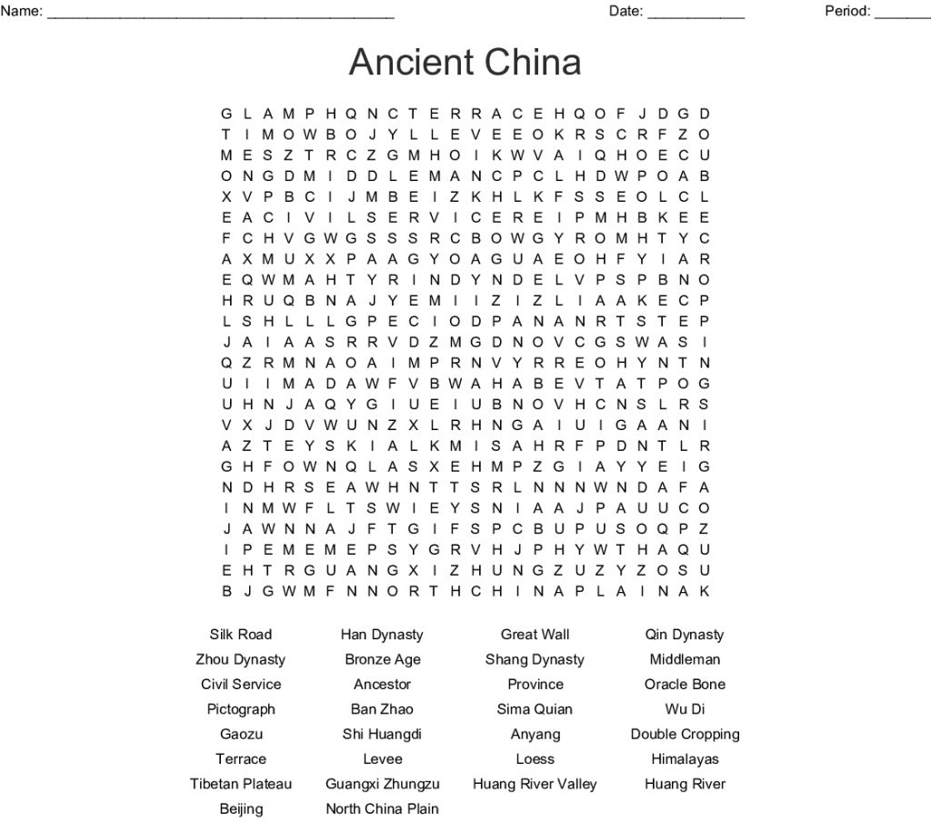 Ancient China Word Search Wordmint Word Search Printable