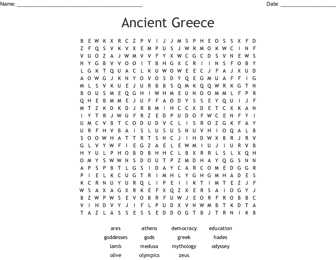Ancient Greece Word Search - Wordmint