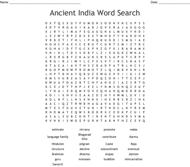 Ancient India Word Search - Wordmint | Word Search Printable