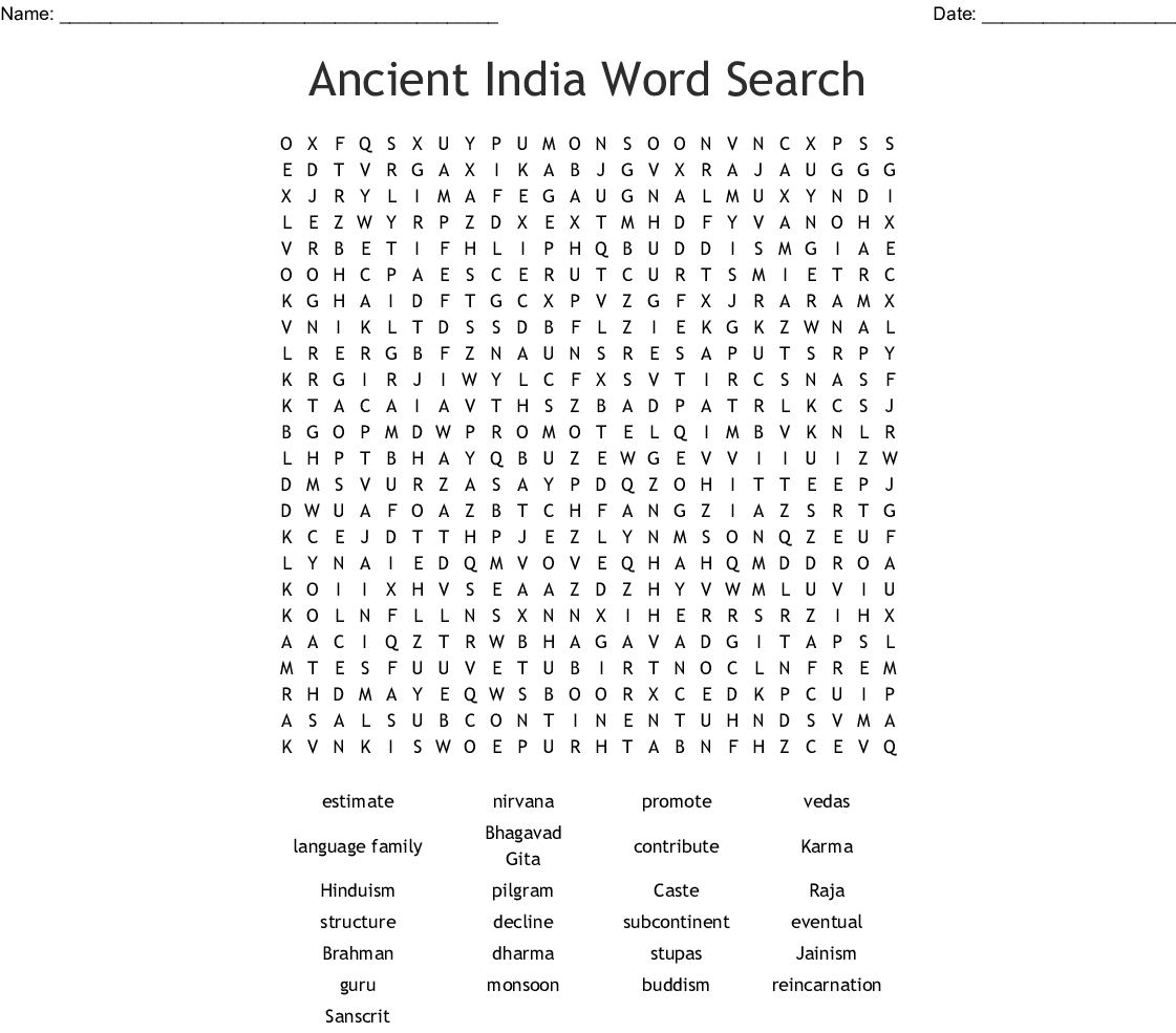 Ancient India Word Search - Wordmint