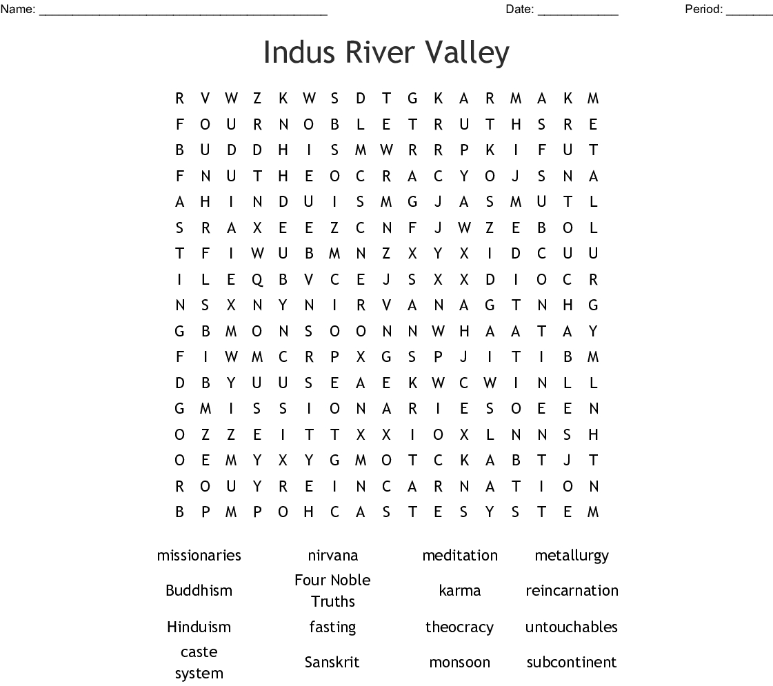 Ancient India Word Search - Wordmint