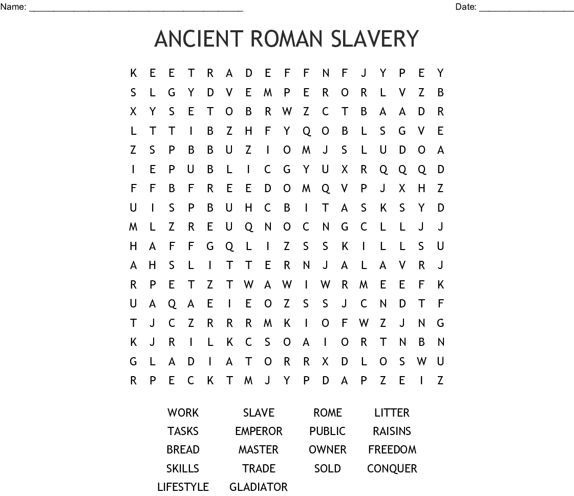 Ancient Roman Slavery Word Search - Wordmint