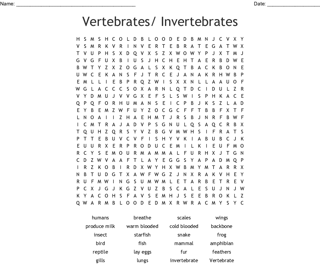 Animal Classification Crossword - Wordmint