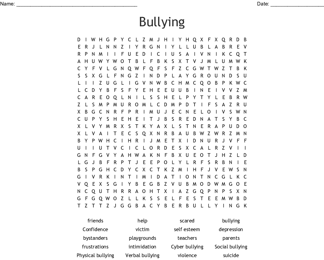 Printable Anti Bullying Word Search Word Search Printable