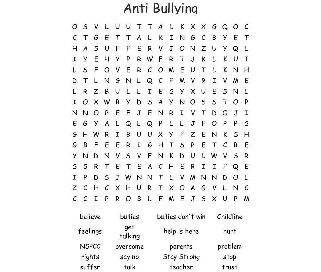 Anti Bullying Word Search - Wordmint