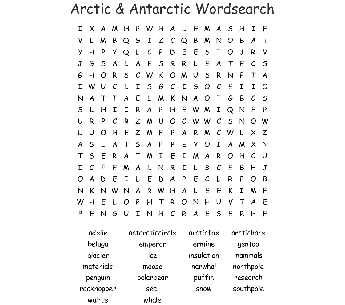 Arctic &amp;amp; Antarctic Wordsearch - Wordmint
