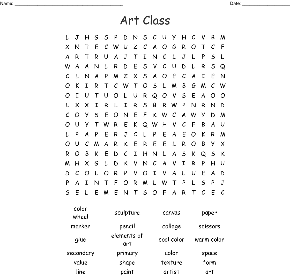 Art Class Word Search - Wordmint