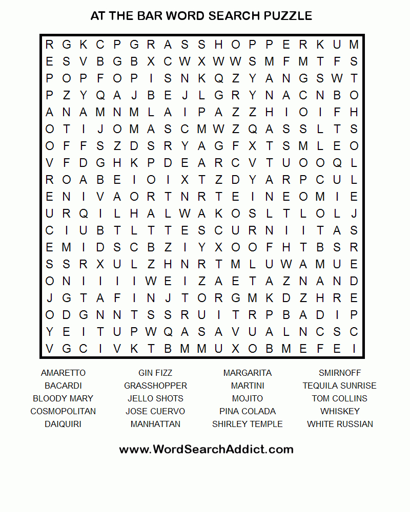 At The Bar Word Search Puzzle | Word Puzzles, Word Find