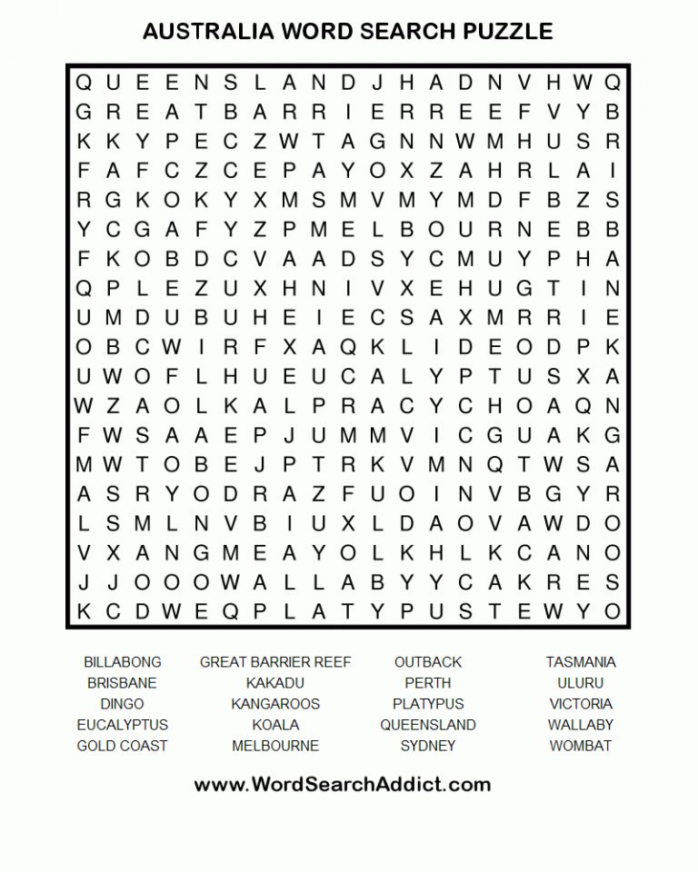 Australia Word Search Puzzle | Word Search Printables, Word - Word ...