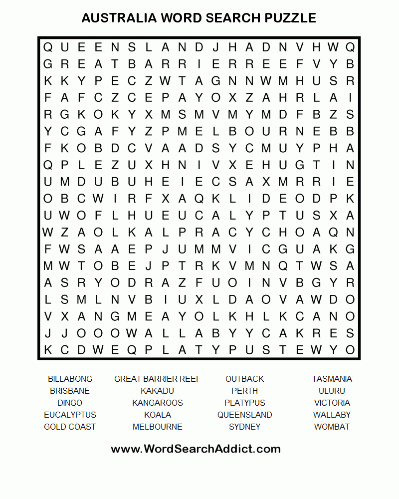 Australia Word Search Puzzle | Word Search Printables, Word