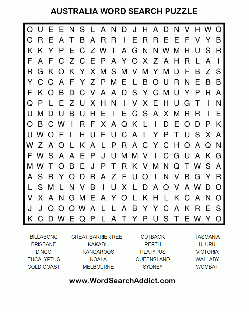 Australian Gold Rush Word Search Wordmint Word Search Printable