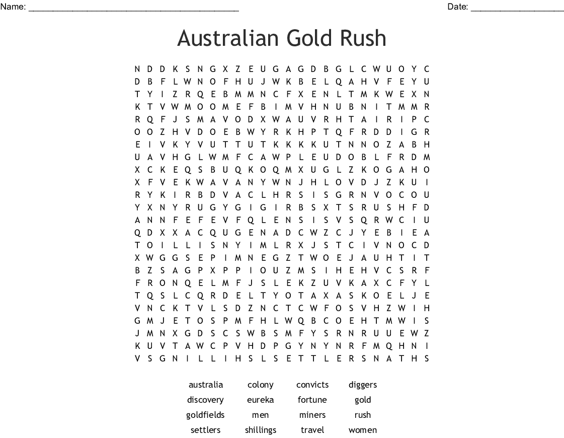 Australian Gold Rush Word Search - Wordmint