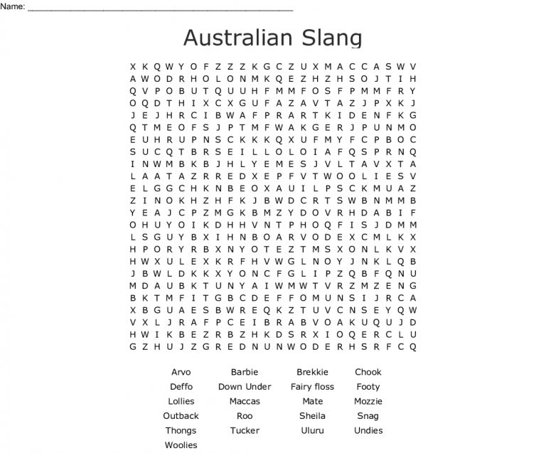 Australian Slang Word Search Wordmint Word Search Printable