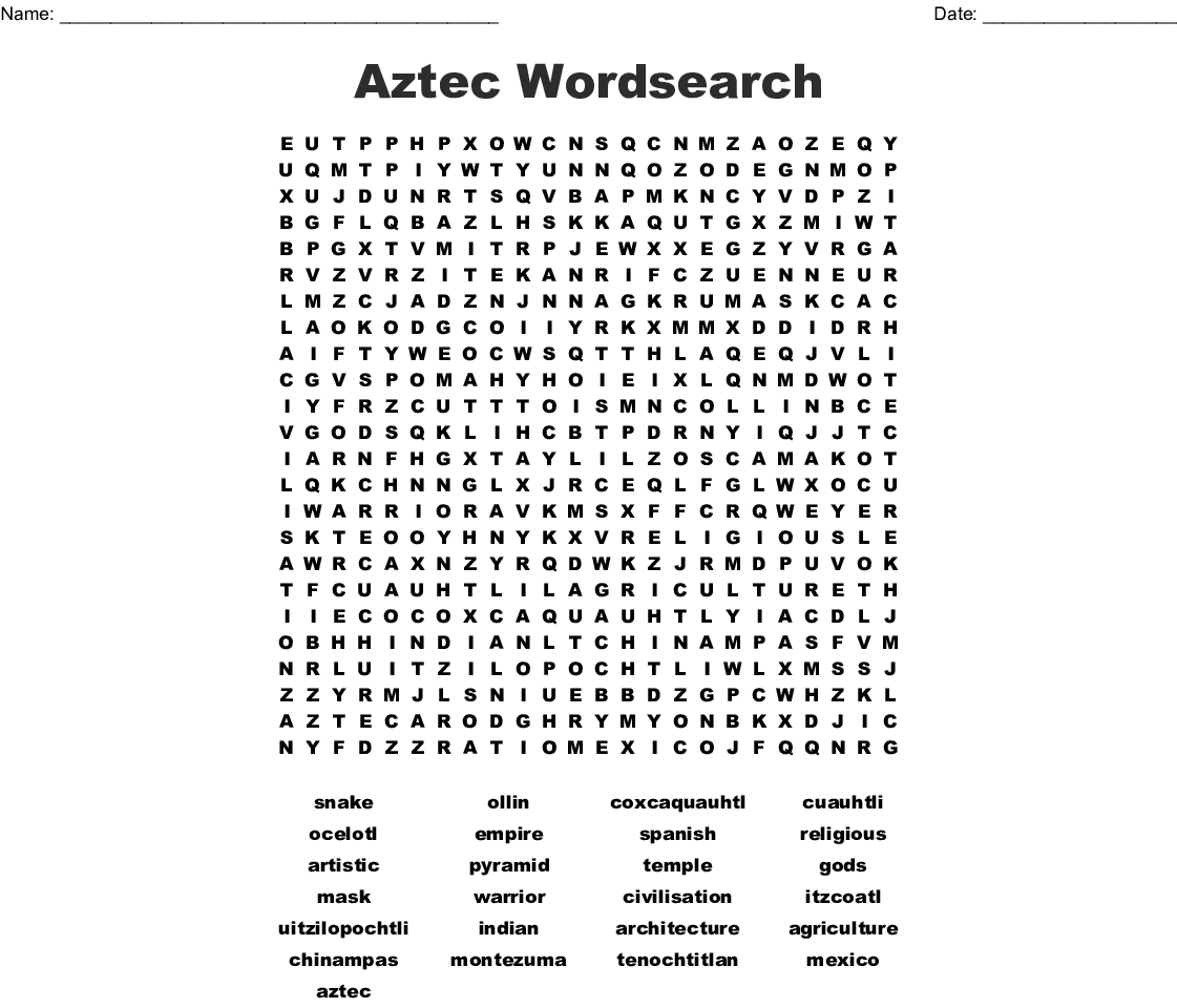 The Aztecs Word Search Wordmint Word Search Printable