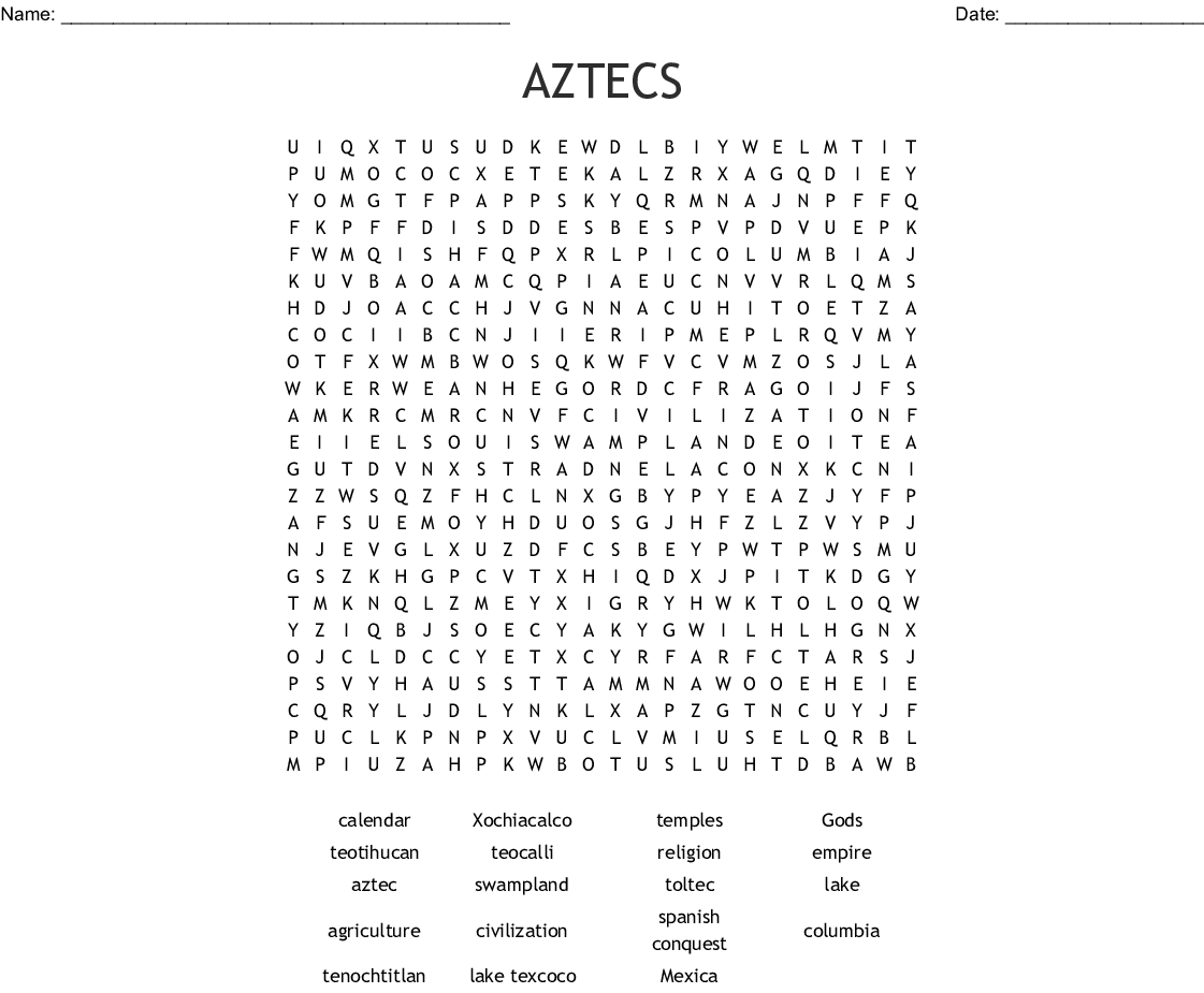 Aztecs Word Search - Wordmint