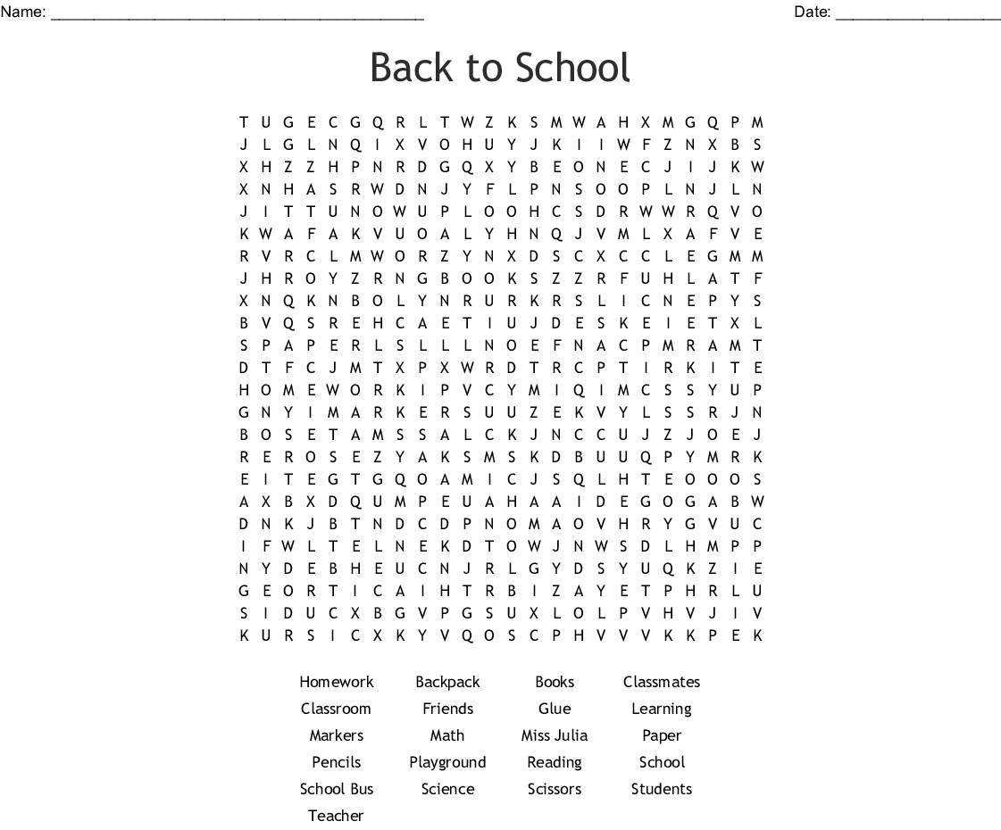 Back To School Word Search - Wordmint