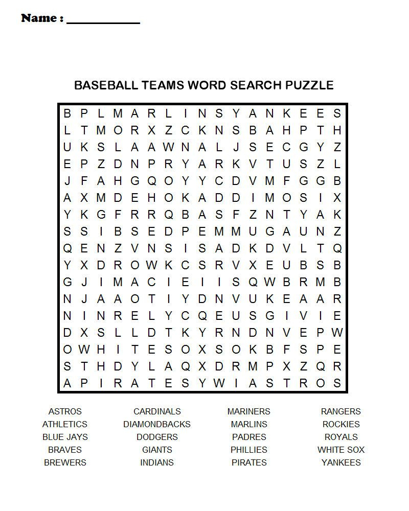 Baseball Word Search Puzzles Printable Word Search Printable