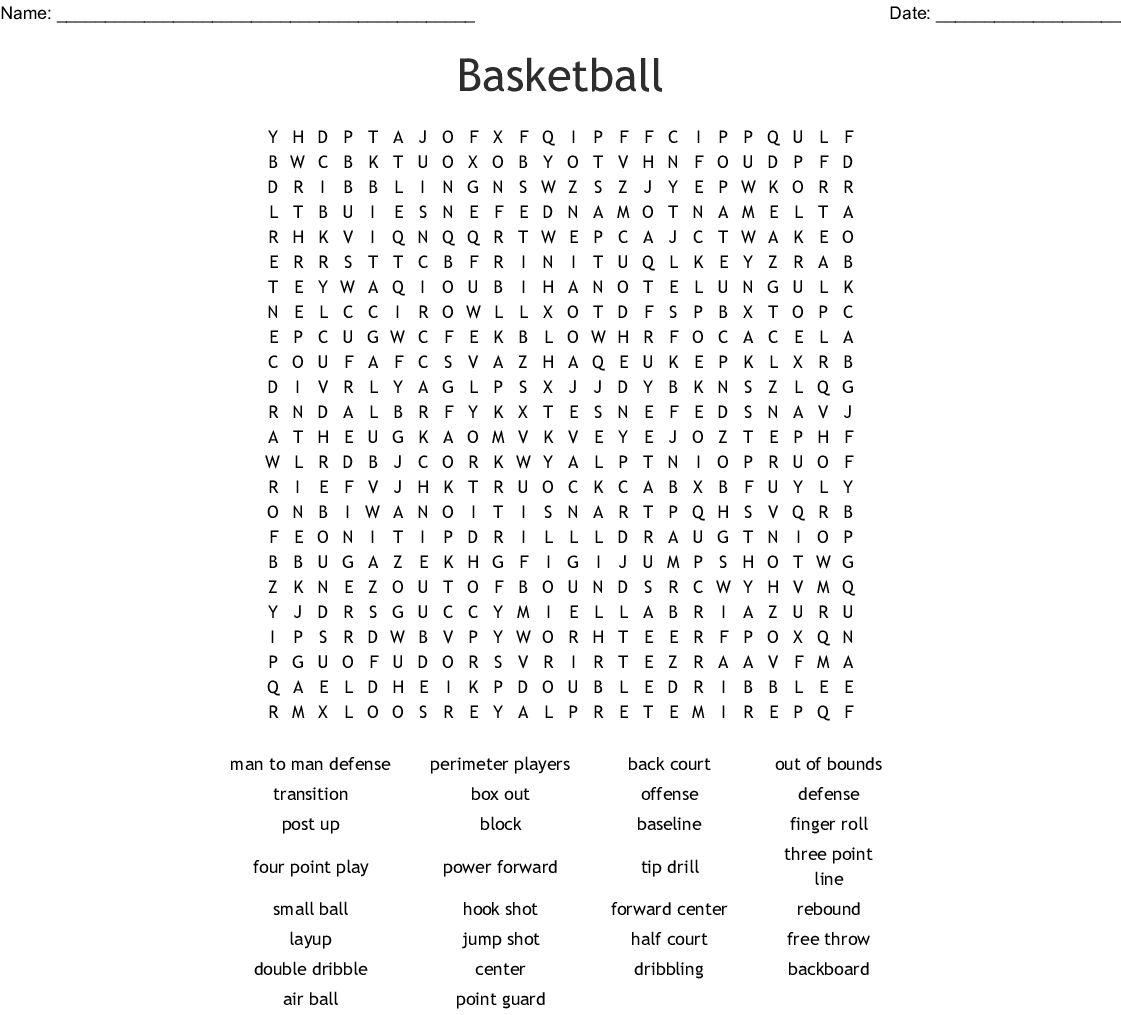 Physical Education 4 Word Search Basketball Answers