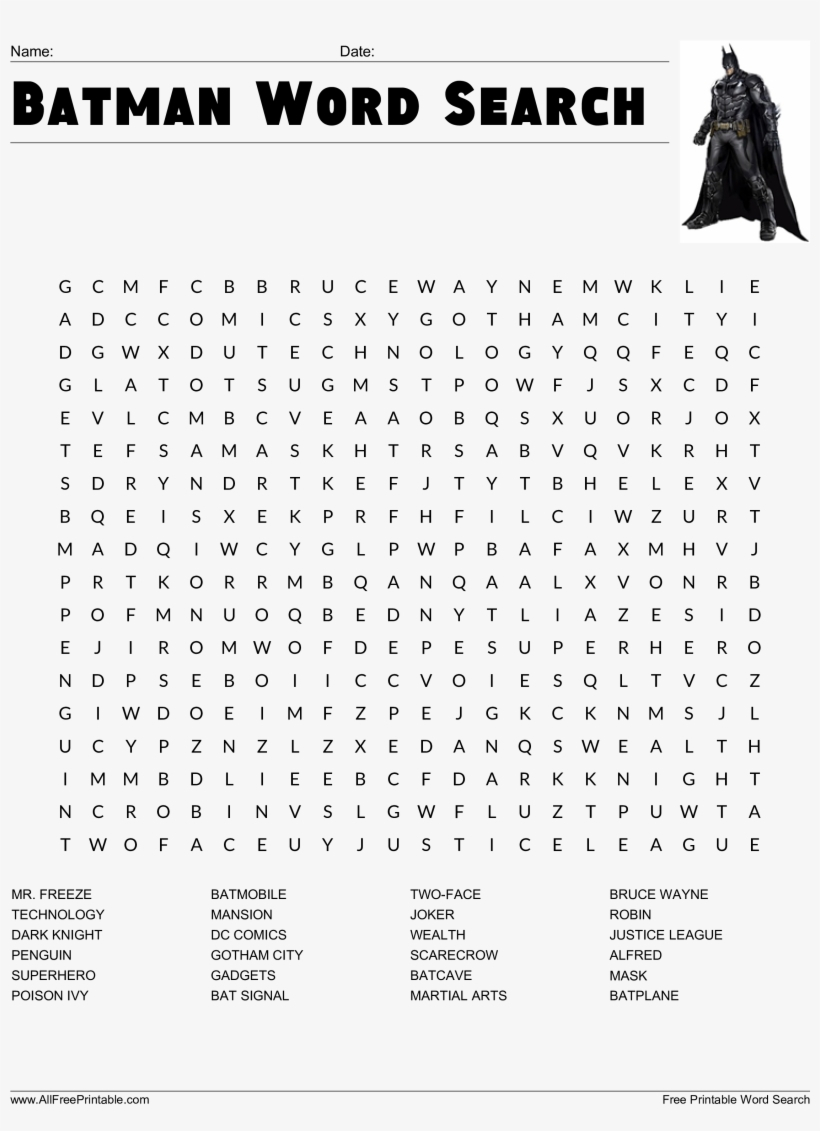 Batman Word Search Main Image - Hawaii Word Search